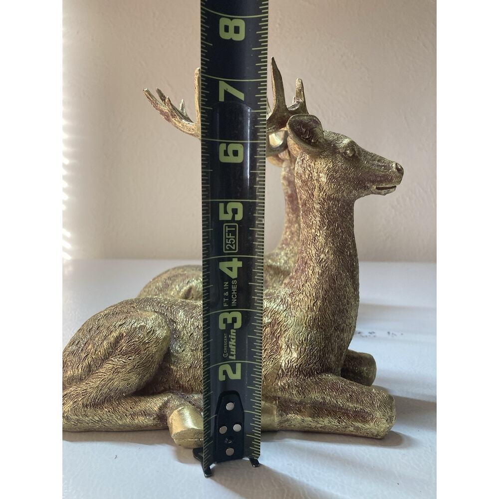 Gold Tone Deer Statue Fireplace Mantel Decor Pair - Picture 4 of 7